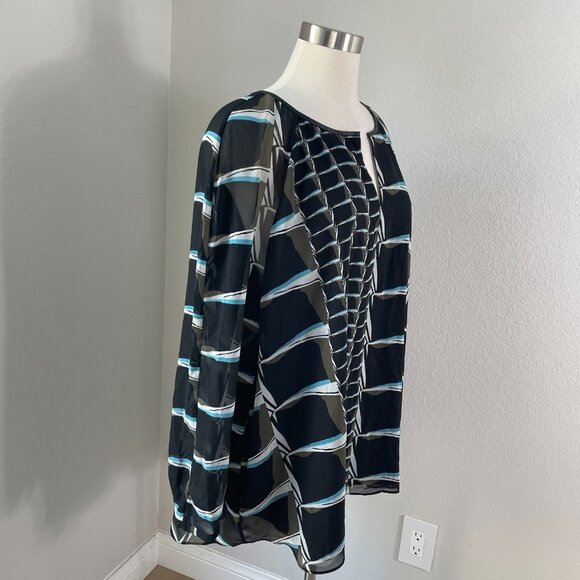 NIC+ZOE Womens Plus 3X Printed Tunic Top Faux Leather Accent Shirt Long Sleeve - Picture 3 of 15